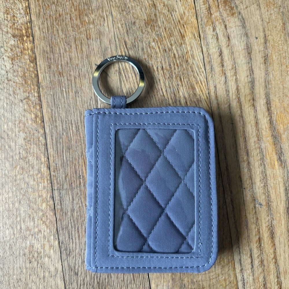 Vera Bradley Quilted Bifold ID Case Wallet Key Ring Slate Blue Diamond Stitch
